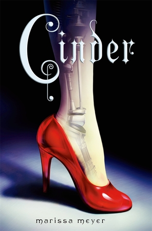 Cinder book cover (a woman's foot, overlayed with gears and machinery, wearing a bright red high heeled shoe)