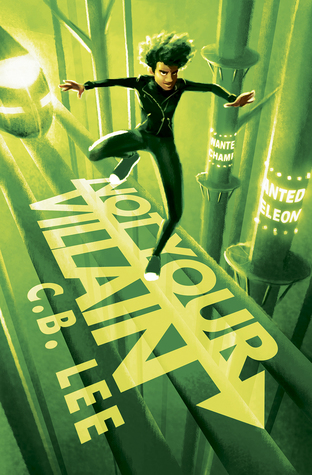 A book cover showing a confident boy balancing on a green futuristic railway road track like a tight rope walker.