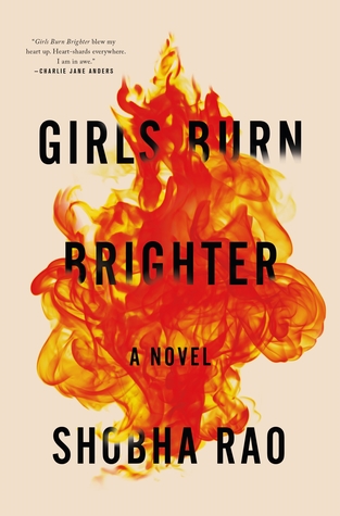 Girls Burn Brighter book cover (a burst of chaotic fire that partially obscures the title)