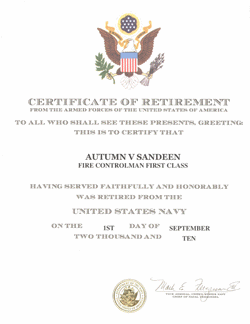 Thumbnail Link To Autumn Sandeen's US Navy Retirement Documents: From Fleet Reserve To Actual Retirement