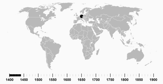 Verbreitung des Buchdrucks weltweit in 10 -Jahresschritten