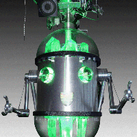 MRISAR's rail robot guide has glowing crystals and can move its arms and speak to museum visitors.