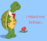 animated belated birthday photo: Happy Belated Late Birthday Schildkrote turtle animated gif sorry cake sr777233.gif