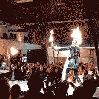 Female with whip on fire