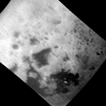 Clouds moving over the Ligeia Mare, a large methane sea of Titan, based on images taken by the Cassini orbiter. Image courtesy of NASA/JPL-Caltech/Space Science Institute.