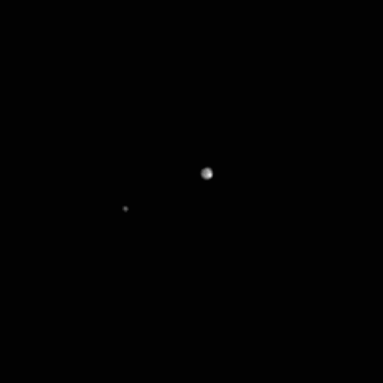 Week-long time-lapse pictures of Pluto and Charon taken from 100 million kilometers away by New Horizons. Image courtesy of NASA/Johns Hopkins University Applied Physics Laboratory/Southwest Research Institute.