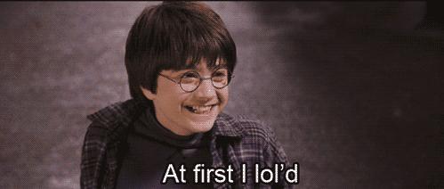 an animated gif of Harry Potter that says 