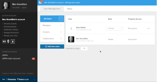 Assigning projects to a user.
