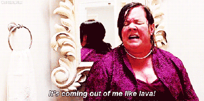 Melissa McCarthy's character from Bridesmaids in the food poisoning scene