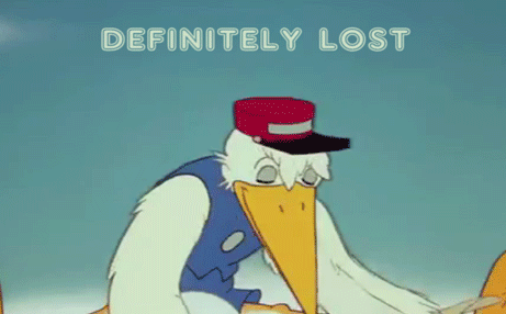 A cartoon stork struggles with a paper map and declares, 