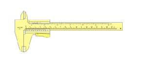 Animation of a vernier caliper measuring a bolt