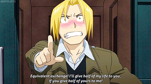 Image result for fullmetal alchemist equivalent exchange gif
