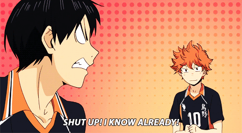 Image result for kageyama shut up gif
