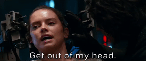 A scene from The Force Awakens in which Rey is being tortured by Kylo Ren. She is saying, 