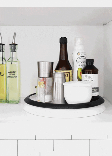 OXO turntable for organizing kitchen cabinets from The Fauxmartha