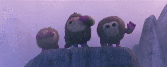 Moana Story Analysis: In this animated image, three small, coconut shaped Kakamora go from adorable to menacing when they apply war paint in the shape of scowling eyebrows and sharp teeth before brandishing knives and spears..