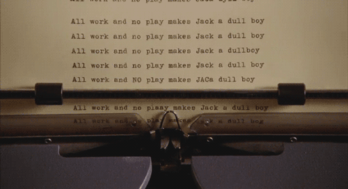 An animated gif of the typewrite from The Shining with the words 