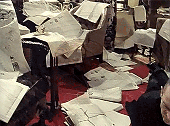 Image result for papers everywhere gif
