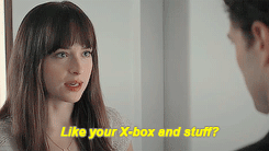 A gif of Ana Steele from the 50 Shades movie saying, 