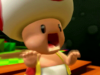 GIF of Toad from Mario screaming and camera shaking