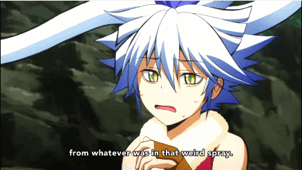 GIF of Assassination Classroom and one of the antagonists with superpowers having been defeated