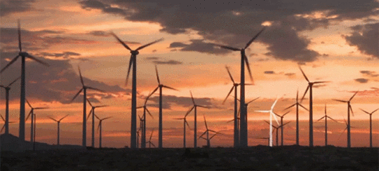 Windmills in twilight