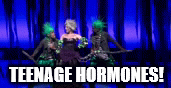 GIF of Ursula from the Broadway production of The Little Mermaid saying Teenage hormones!