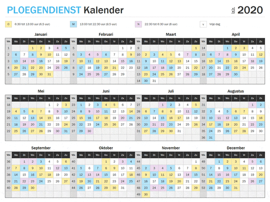 Ploegendienst Kalender in Excel
