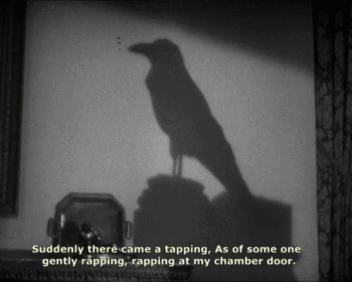 Gif of a raven, with two lines from Edgar Allan Poe's poem