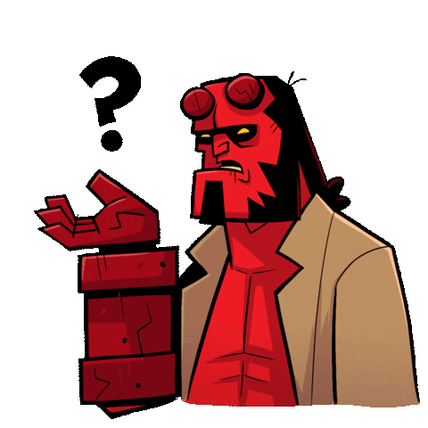 idk how to describe this but its this red colored animated character with a big question mark over his head