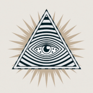 Animated GIF - Triangle with eye in center of it. The pupil is a crescent moon spinning counterclockwis. There are moving wavy lines surrounded the eye. The triangle is surrounded by a halo of light.