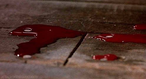 GIF of blood vanishing between floorboards