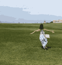 running jumping in a field