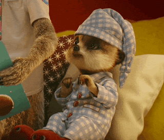 A character from the UK advert for Compare the Market. It's a meerkat, snuggling in bed, wearing blue and white checked PJs with a Wee Willie Winkie hat.