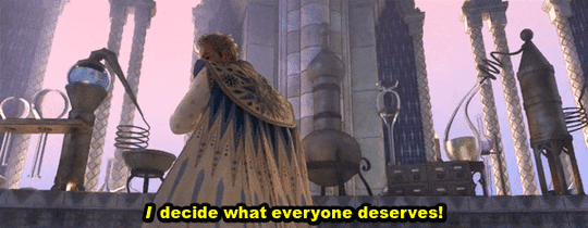 Magnifico, angrily, whips around and shouts, "I decide what everyone deserves!" 