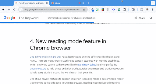 google chrome reading mode