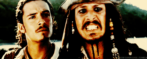 gif from Pirates of the Caribbean. Jack Sparrow sticks his tongue out, making a 'yuck' expression. Will Turner stands next to him with a dubious expression.
