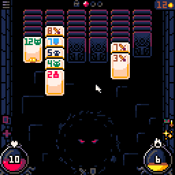 An animation of gameplay in Solitomb, an solitaire and poker inspired dungeon crawling card battler.