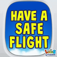 The words 'Have a safe flight' fill the space, and then we zoom out and see they're written on an animated airplane, that takes off and flies away.