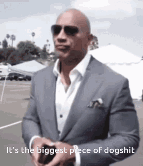 Dwayne Johnson pausing and saying, 'It's the biggest piece of dogshit'