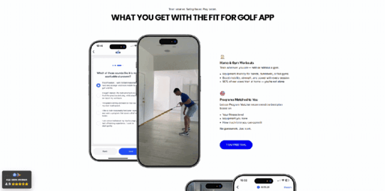 Screenshot of the Fit For Golf website app page.
