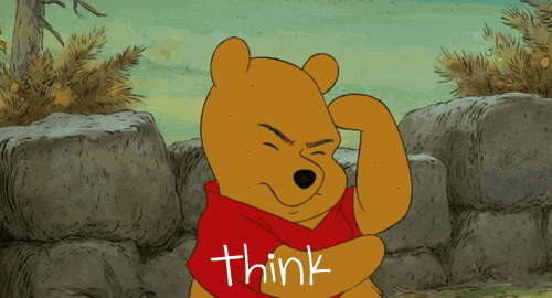 Animated image of Winnie the Pooh with a thoughtful expression and the word 'think' displayed.