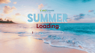 A beach scene has a loading bar over the top. As the bar loads from left to right, the caption reads, 'Summer loading.'