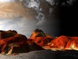 Could this be what it looks like to stand amidst Io's volcanic peaks, looking out at it's massive guardian, Jupiter?