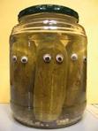 Pickles in a jar with eyes.