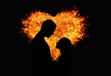 Heart Shaped Fire with Couple Silhouette. 