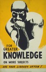 From Work Projects Administration Poster Collection at the Library of Congress comes the 1940 poster showing a man in a pose based on Rodin’s “Thinker,” and saying “For greater knowledge on more subjects, use your library often!”

https://ebookfriendly.com/vintage-books-library-posters/