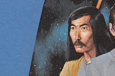 an illustration of sulu with long hair that goes past his shoulders and a thick and glorious mustache above his lip