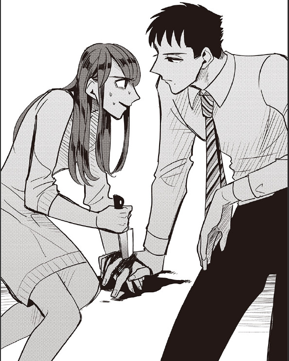 Natsumi stabs Toga's hand with kitchen knife, pinning their hands together
