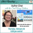 Join us tonight on She’s Reading with Kellie Coates Gilbert on Facebook for a live author chat! 